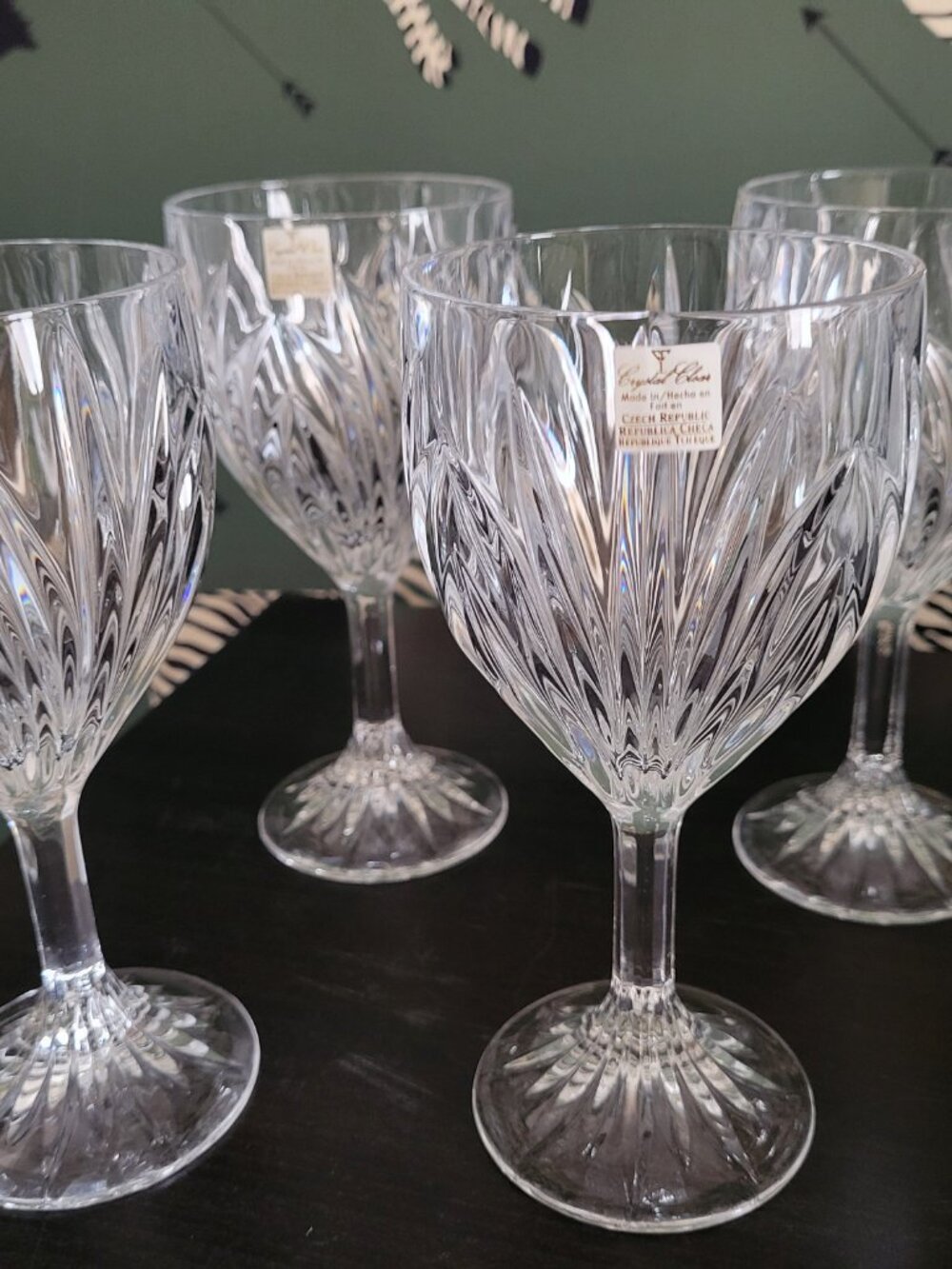 Vintage BOHEMIA Crystal Glasses Goblets "Elise" pattern 7 1/4” -Czech - SET OF 4